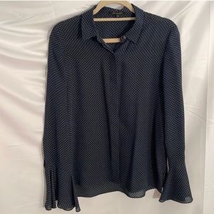 Kobi Halperin 100 percent silk polka dot navy blouse size Small